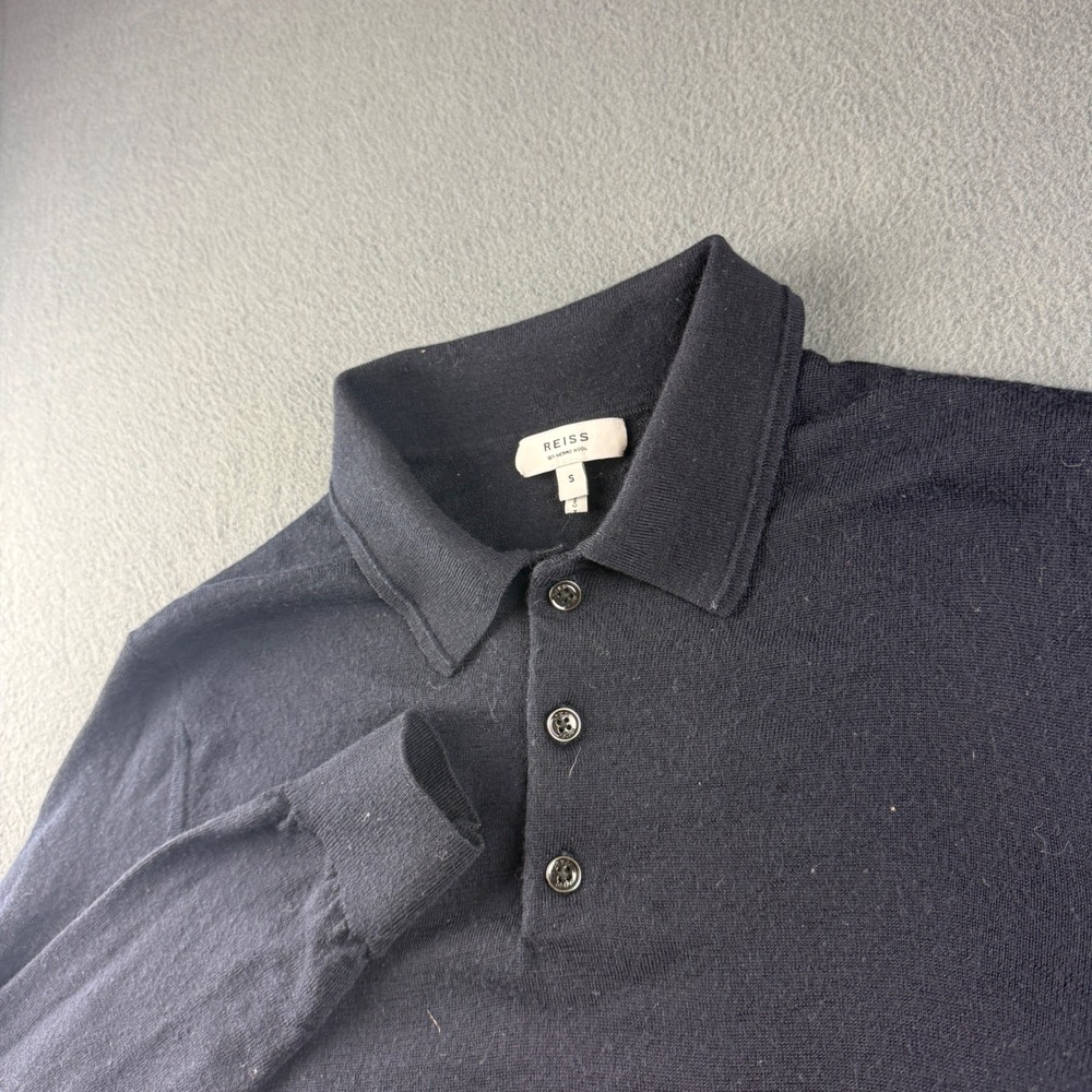 Reiss Sweater Men's S Black 100% Merino Wool Trafford Polo Jumper Luxury N40-591